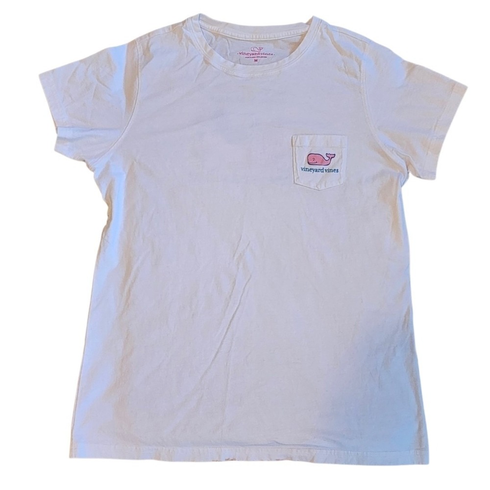 Vineyard Vines Womens Medium Pocket Tee Golf Cart Whale Logo Shirt White